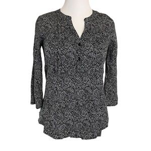 FUN 2 Fun Women’s Pleated Detail Paisley Print Top XS Black White NWT Stitch Fix